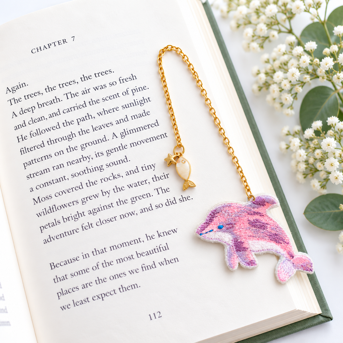 Embroidery Bookmark - Dolphin Pink
