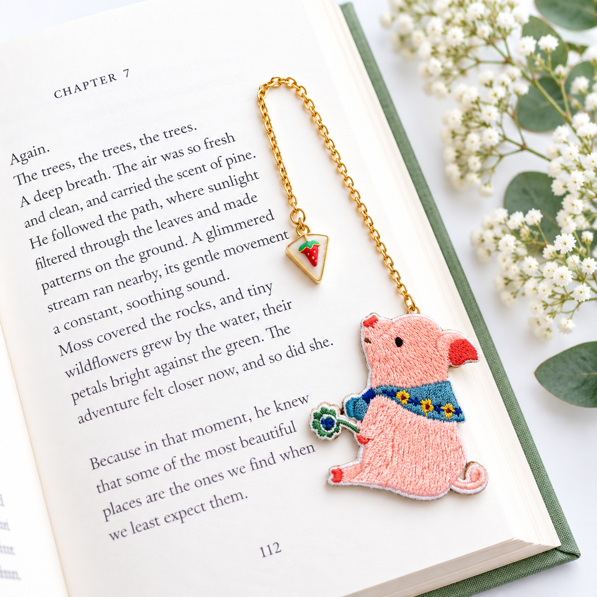 Embroidery Bookmark - Foodie Pig