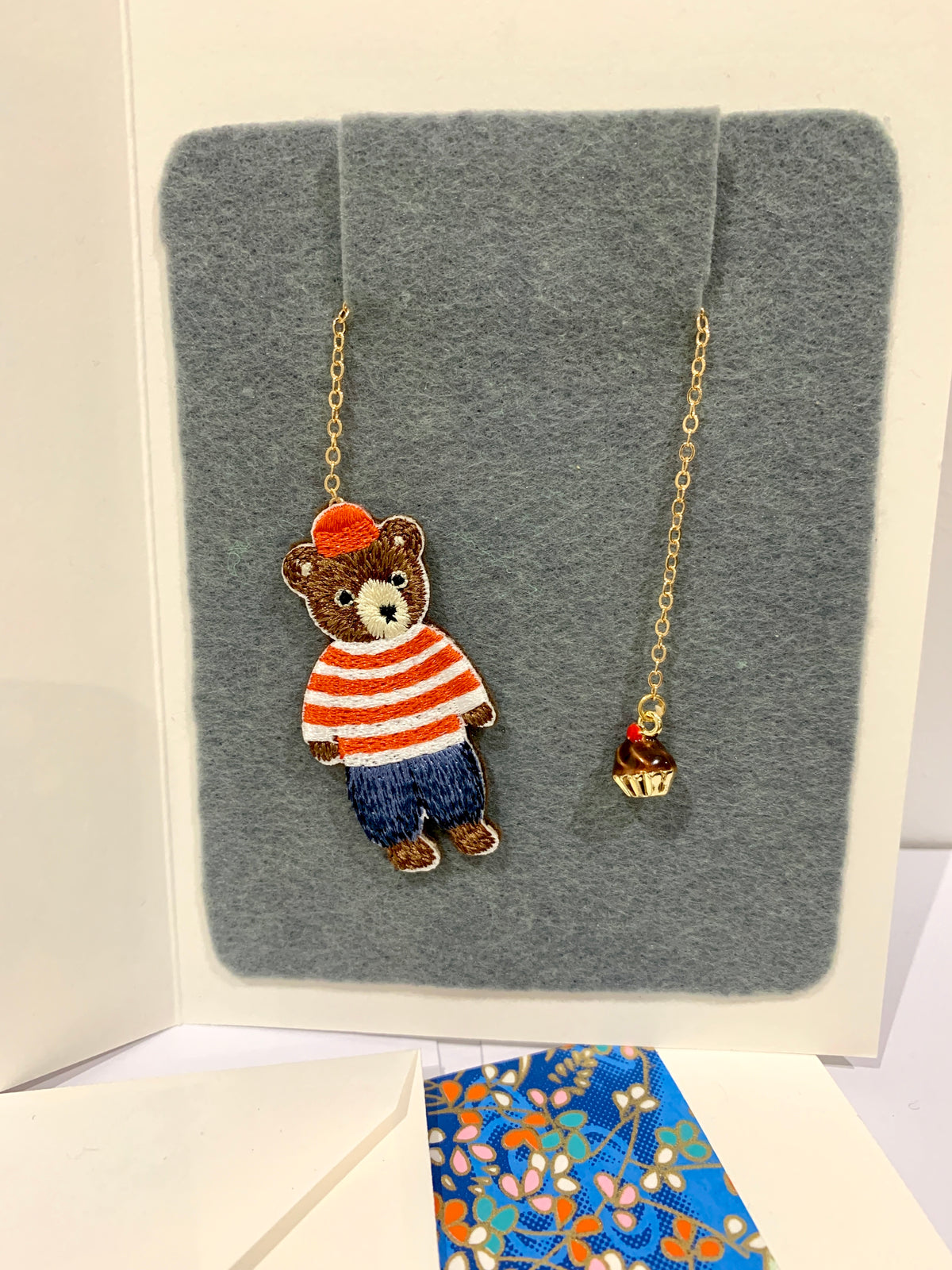 Embroidery Bookmark - Cupcake Bear