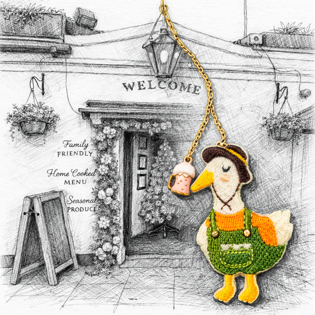 Embroidery Bookmark - Duck Father enjoy the lager