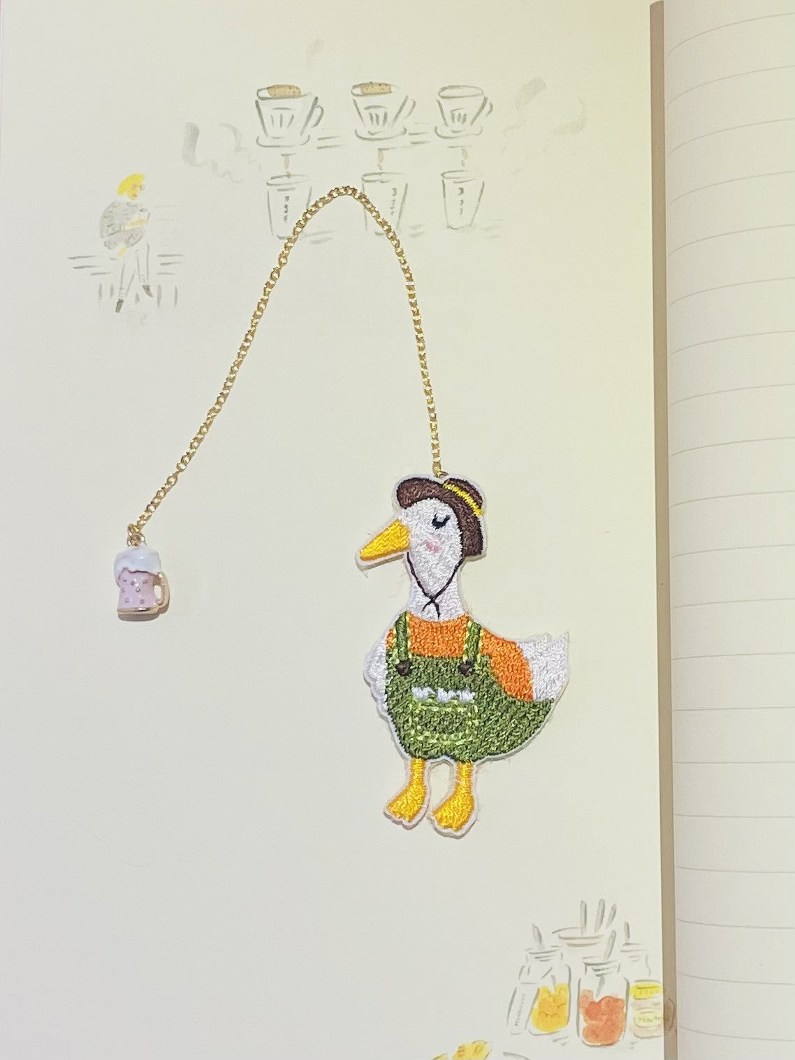 Embroidery Bookmark - Duck Father enjoy the lager